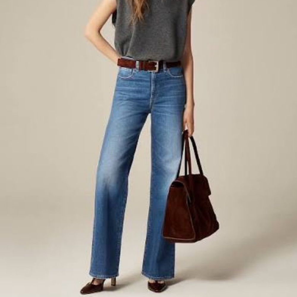 J. Crew Medium Blue High-Rise Wide-Leg Jeans